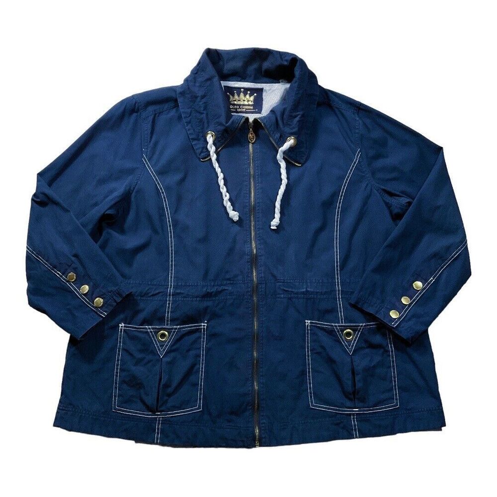 Oleg Cassini Womens Jacket sz 2X Navy Blue Zip Front Nautical Mesh Lined Pockets